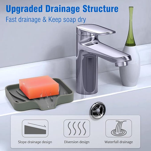 AIMAIAIMAI 3-Pack Silicone Soap Dish Set – Bar Soap Holder with Self-Draining Design, Easy-Clean Tray for Shower, Bathroom, Kitchen, and Tub (Gray)
