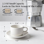 DOWAN 2.5 Ounce Porcelain Stackable Espresso Cups with Saucers Set of 4, White Espresso Cups for Home, Office and Cafe Use