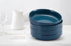 KooK Pasta Bowl, Bowl Plate, Low Bowl, Plate Bowls, Ceramic Large Shallow Bowls, Microwave and Dishwasher Safe, Great for Soups and Salads, Glossy Porcelain, 47 oz, Set of 4, Teal