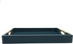 Serving Tray with Polished Metal Handles, 16.5''x12'' Rectangle Coffee Table Tray, Modern Decorative Tray, Large Ottoman Tray, Perfect for Storage and Display (Teal)