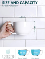 Teocera 16oz Large Coffee Mugs Set of 4 - Thick White Porcelain Cups for Cappuccino, Latte, Tea & Hot Chocolate - Dishwasher Safe Ceramic with Comfort Grip Handles