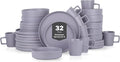 Stone Lain Cleo Stoneware 32-piece Round Dinnerware Set, Light Gray,Service For 8,Coupe - Celina