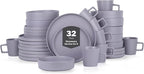 Stone Lain Cleo Stoneware 32-piece Round Dinnerware Set, Light Gray,Service For 8,Coupe - Celina