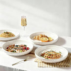 8 Inch Ceramic Pasta Bowls set of 4, 32 Oz White Serving Bowls - Microwave, Dishwasher & Oven Safe, Shallow Soup Bowls for Salad, Pasta, Cereal