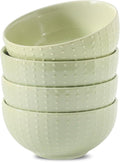 HASENSE Ceramic Cereal Bowls Set of 4, 26 Oz Embossed Soup Bowls for Kitchen, Modern Cereal Bowls, Microwave & Dishwasher Safe, Stackable Serving Bowls for Salad, Pasta, Oatmeal, Fruit, Green