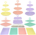 Pack of 10 NWK Cake Stand Set, with 3 x Two-Tier and 3 x Three-Tier Cupcake Stands, 4 x Appetizer Trays, 1 x Tablecloth for Birthday Bridal Baby Shower Party (Colorful)