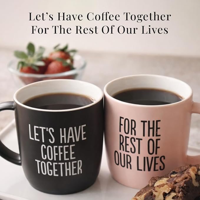 Triple Gifffted Let's Have Coffee Together Coffee Mug Set, Engagement Wedding Gifts for Couple, Bride and Groom Newlywed Bridal Shower, His and Hers, Mr and Mrs, Christmas, Valentine’s, Ceramic 380ML