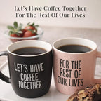 Triple Gifffted Let's Have Coffee Together Coffee Mug Set, Engagement Wedding Gifts for Couple, Bride and Groom Newlywed Bridal Shower, His and Hers, Mr and Mrs, Christmas, Valentine’s, Ceramic 380ML