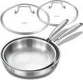 DELARLO Tri-ply Stainless Steel Kitchen Cookware Frying Pan Set with Lid 10.5" 12.5" Induction large Skillets Chef's Pan,Pots and Pans Set Kitchen Cookware Set Suitable for All Stove