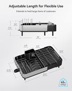 SUNLY Expandable Dish Drying Rack, Versatile Brackets for Pots & Pans, Space Saving Kitchen Drying Rack, Dish Racks for Kitchen Counter, Stainless Steel Dish Drainers with Extendable Spout, Black