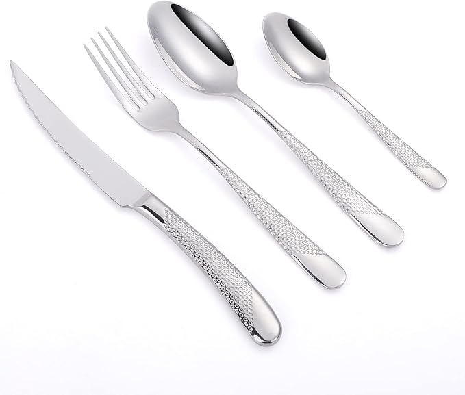 16 Piece Silverware Set,Stainless Steel Flatware Set Spoon and Fork Set for 4,Kitchen Utensil Cutlery Set Mirror Finish Dishwasher Safe Gift Package (silver)