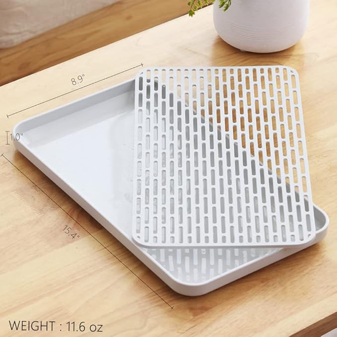 Cup Drying Rack & Dish Drying Tray, Drain Board for Small Kitchen Sink, Dish Drain Tray Large Enough for Counter or Coffee Table, Big White Dish Drying Mat