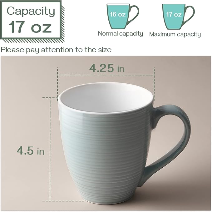DOWAN Coffee Mugs, 17 Oz Coffee Mug Set of 6, Corrugated Tea Mugs (Grey)