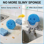 Creative Hanging Sponge Holder with Drainage/Traceless Glue, 3D Printing Countertop Funny Sponge Holders for Kitchen Sink, Keeps Your Sponge Dry & Smiling, for Scrub Daddy Holder (1, Grey)
