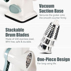 KEOUKE Rotary Cheese Grater Hand Crank White - Shredder Slicer Grinder 3 Stainless Steel Blades, Stable Suction, Labor-Saving Handle, Safe Kitchen Tool for Cheese, Vegetable, Nuts, Chocolate
