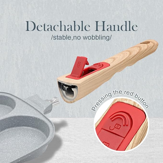 Ceramic Egg Frying Pan, Nonstick 4 Cup Fried Egg Pan with Detachable Handle, Omelette Pan Induction Compatible - Blue