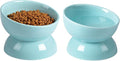 ABRUTY Cat Water Bowl, 16 OZ Ceramic Elevated Cat Bowls, 15° Tilted and Raised Pet Food Dish, Anti Vomiting Protect Pets' Spines and Whisker Fatigue, Set of 2, Turquoise