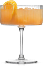 JoyJolt Elle Fluted 10oz Coupe Glass Set of 2, Unique Champagne Glasses for Cocktails and Martinis, Ribbed Vintage Style Drinking Glasses
