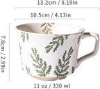 Mug Set of 2 Coffee Mugs Set 11 Ounce, Porcelain Cups for Latte, Hot Tea, Cappuccino, Cocoa, Soup, Dishwasher, Microwave Safe, Christmas Gift Set (Willow leaf & Vines)