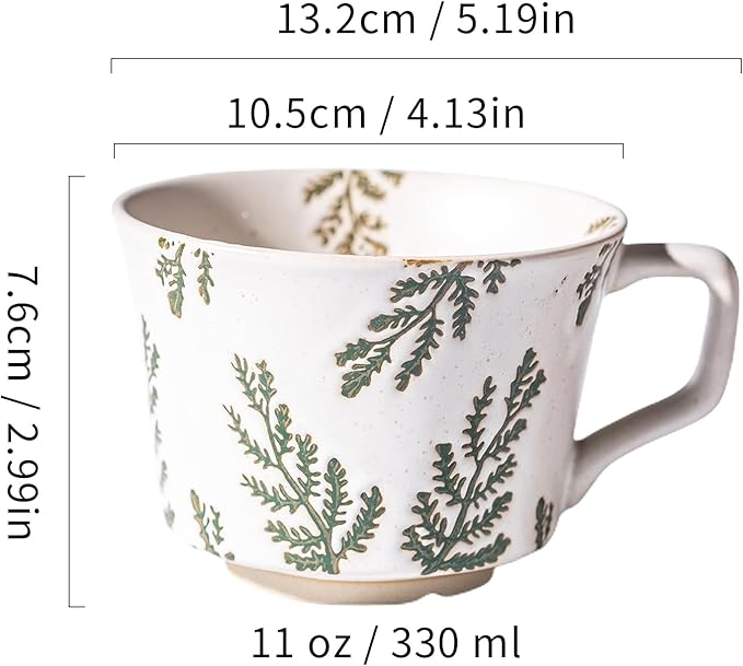 Mug Set of 2 Coffee Mugs Set 11 Ounce, Porcelain Cups for Latte, Hot Tea, Cappuccino, Cocoa, Soup, Dishwasher, Microwave Safe, Christmas Gift Set (Willow leaf & Vines)
