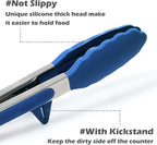 Kitchen Tongs, 9 Inch Tongs for Cooking with Silicone Tips, Food Grade Small Silicone Tongs, Mini Serving Tongs for Nonstick Pans, BBQ, Salad, Set of 3, Blue