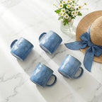 Bosmarlin Ceramic Coffee Mug Set of 4, 14 Oz, Coffee Cups with Big Handle, Microwave Safe, Unique Reactive Glaze (Blue, 14 Oz)