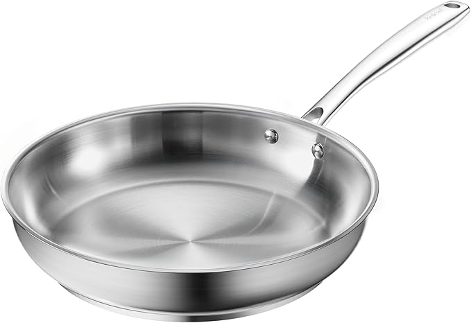 Redchef Large Stainless Steel Frying Pan, Heavy Duty Uncoated Skillet for Searing Steak, Induction Ready Cookware with Even-Heat Base, Oven Safe & Dishwasher Safe, 11 Inch