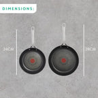 T-Fal x Jamie Oliver Nonstick Coated Stainless Steel Pans 9.5" & 11", Induction Compatible, Oven Safe up to 500°F, Chef's Stainless Steel Skillet, Frying Pan, Silver
