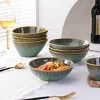 Henten Home Ceramic Soup Bowl Set, 25 oz Cereal Bowls Set of 4, Porcelain Salad Bowls Set, Stoneware Serving Bowls for Kitchen, Microwave& Dishwasher Safe, Reactive Glaze (Green)