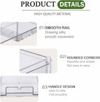 bealy 2 Pack Stackable Clear Storage Drawer,Clear Refrigerator Organizers and Storage Drawer, Pull Out Drawer for Fridge Kitchen Bathroom Cabinet Closet Organizer Pantry