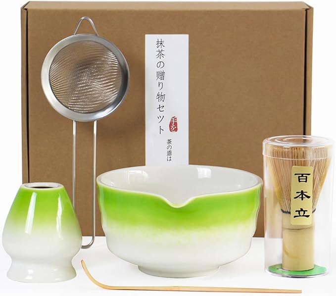 Matcha Whisk Set, Premium Ceremonial Grade Matcha Set Includes Matcha Bowl, Bamboo Scoop, Matcha Powder Sifter, Matcha Whisk and Holder for Matcha Lovers
