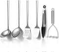 Kyraton Stainless Steel Kitchen Utensils Set 6 Pieces, Cooking Utensil Set Include Metal Spatula Sets, Skimmer, Ladle, Tongs, Potato Masher, Dishwasher Safe