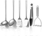 Kyraton Stainless Steel Kitchen Utensils Set 6 Pieces, Cooking Utensil Set Include Metal Spatula Sets, Skimmer, Ladle, Tongs, Potato Masher, Dishwasher Safe