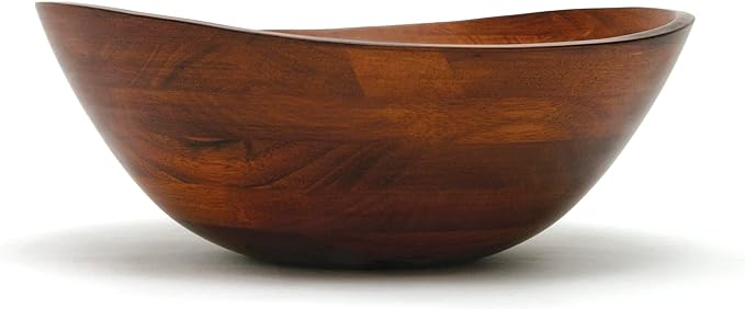 Lipper International 294 Cherry Finished Wavy Rim Serving Bowl for Fruits or Salads, Matte, Large, 13" x 12.5" x 5", Single Bowl