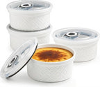 12 oz Ramekin Oven Safe, Creme Brulee Ramekins with Lids, Small White Ceramic Ramekin, Mini Baking Bowls with Cover Set of 4, Ramekins Assorted Sizes