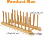 4 Pack Bamboo Wooden Dish Drying Rack, Plate Organizer for Cabinet, Plate Rack Pot Lid Holder for Dishs, Bowls, Cups, Cutting Boards and Books, Kitchen Cabinet Organizer