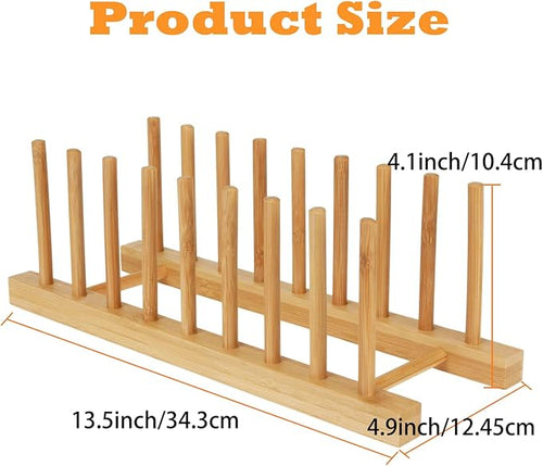 4 Pack Bamboo Wooden Dish Drying Rack, Plate Organizer for Cabinet, Plate Rack Pot Lid Holder for Dishs, Bowls, Cups, Cutting Boards and Books, Kitchen Cabinet Organizer