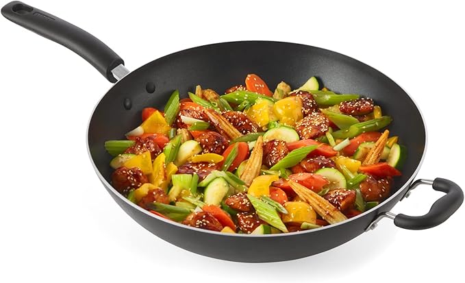 T-Fal Specialty Nonstick Woks & Stir-Fry Pan 14 Inch Oven Broiler Safe 350F Cookware, Pots and Pans, Dishwasher Safe Black