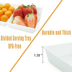 Divided Serving Tray Platter, 6 Pack 15" x 5" Fruit Veggie Food Tray for Party, Plastic Serving Trays for Appetizer, Snack, Dessert, Cookie, Brunch Decorations Platters, White Trays BPA-Free