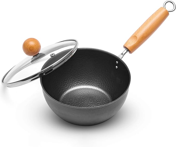 Small Wok Pan with Lid - 7-Inch (1.5QT) Mini Carbon Steel Wok, Flat Bottom Stir Fry Pan, Uncoated & Induction Ready, Ideal for Ramen, Soup, Eggs (1-2 Servings)