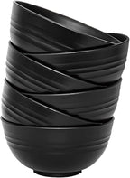 Unbreakable Wheat Straw Cereal Bowls Set of 6, 24 oz Microwave and Dishwasher Safe Lightweight Soup and Salad Bowl Sets, Reusable Dessert Bowls for Rice, Pasta, Snack, Fruit, BPA Free (Black)
