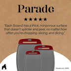 GORILLA GRIP BPA-Free Reversible Kitchen Cutting Board Set of 3, US Designed, Nonporous, Juice Grooves Catch Liquid, Slip Resistant Border, Dishwasher Safe, Durable Large Food Chopping Boards,Gray Red