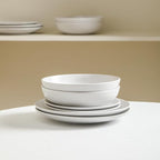 Earth & Clay Mia 12-Piece Stoneware Dinnerware Set, Plates and Bowls Set, Dishwasher and Microwave Safe, Dish Set for 4, White