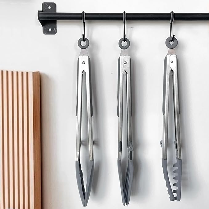 Tongs for Cooking, 12" Kitchen Tongs with Silicone Tips, Food Grade Serving Tongs Set of 3, Grey