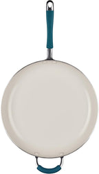 Rachael Ray Cucina Ceramic Nonstick Frying Pan/Skillet, Dishwasher Safe, 14 Inch Open Fry Pan - Marine Blue