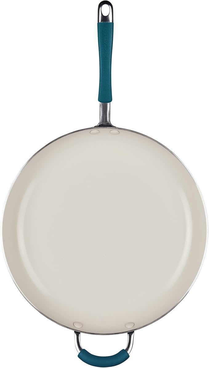 Rachael Ray Cucina Ceramic Nonstick Frying Pan/Skillet, Dishwasher Safe, 14 Inch Open Fry Pan - Marine Blue