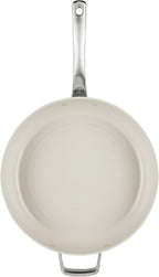 Circulon Halo with LaserDefense Ceramic Nonstick Frying Pan with Helper Handle and Lid, Made without PFAS, Compatible with All Stovetops, Dishwasher and Oven Safe, 12 Inch Skillet - Pearl White