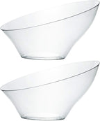 PLASTICPRO Disposable Angled Plastic Bowls Round Medium Serving Bowl, Elegant for Party's, Snack, or Salad Bowl, Clear Pack of 4