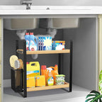 LEMIKKLE 2-Tier Wood Bathroom Counter Organizer with Basket,Waterproof Vanity Skincare Storage for Bathroom, Kitchen, Dresser