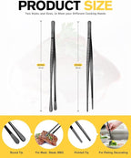 2 Pcs 10-Inch Kitchen Tweezers Fine Tweezer Tongs, Stainless Steel Professional Long Cooking Tweezers for BBQ, Sea Food, Repairing and Serving (BLACK)
